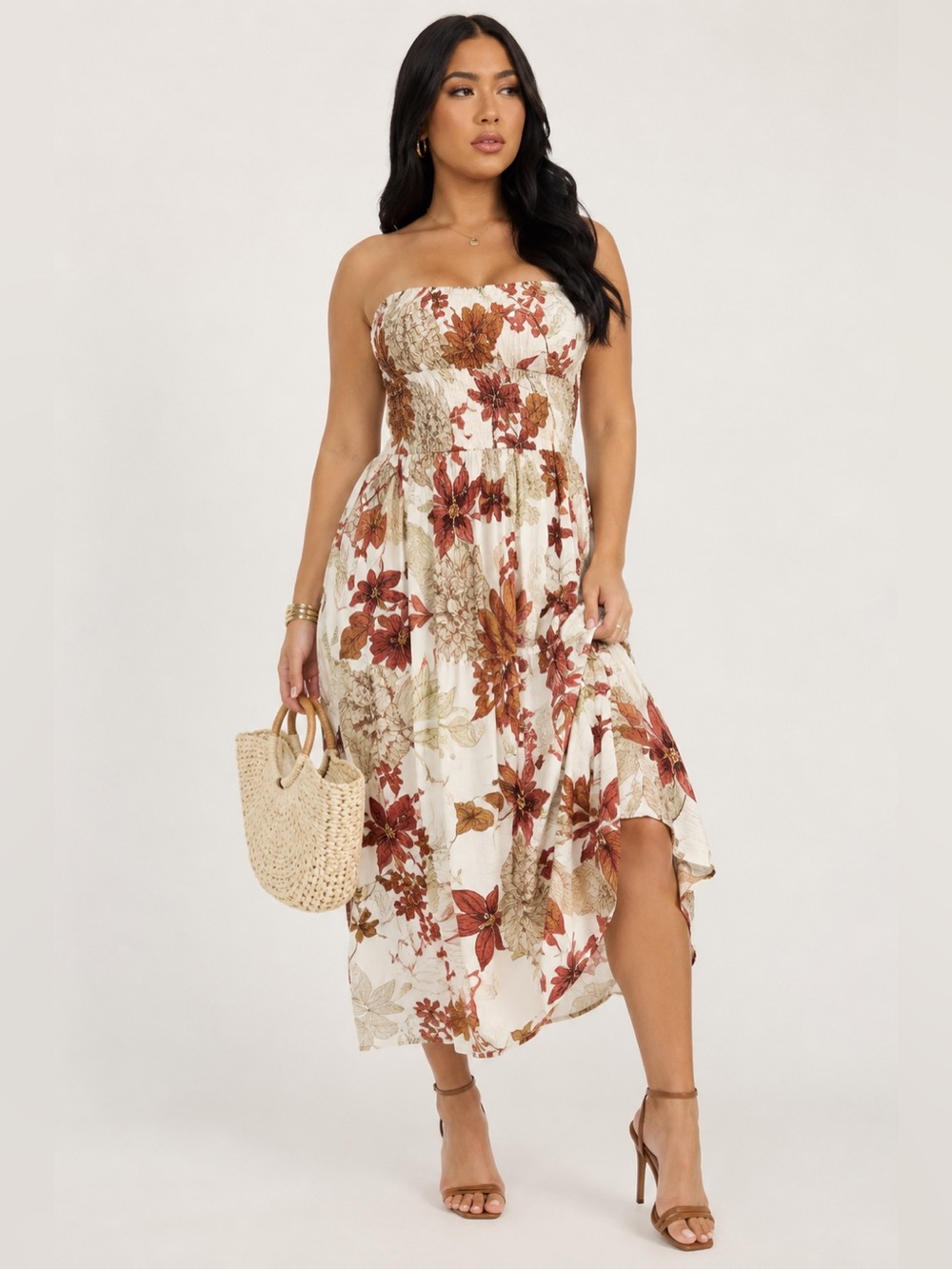 Fashion Nova Floral Strapless High Low Midi Dress XL NWT